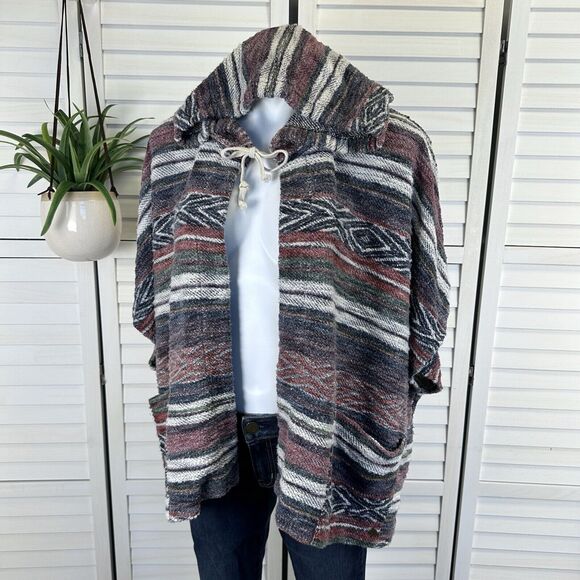 Billabong Shadow Views French Terry Hooded Poncho Open Cardigan Cover Up Size M - Picture 1 of 10